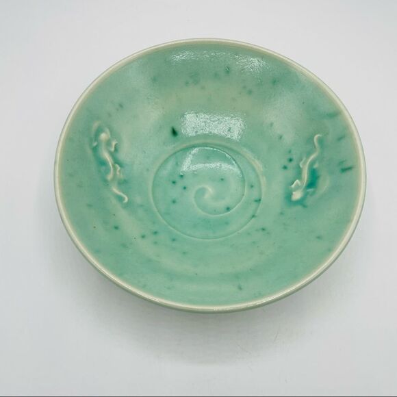 Greenbridge Handmade Sudio Art Pottery Aqua Gecko Lizard Bowl - Picture 1 of 6